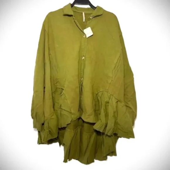 FREE PEOPLE Button Down Sweatshirt Size XS Army Green - Picture 4 of 7
